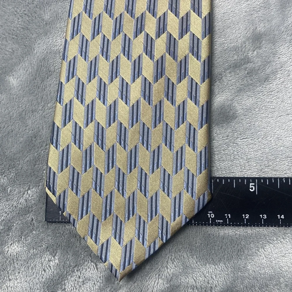 Campia Moda Tie Mens One Size Gold Silk Geometric Pattern‎ Woven Classic